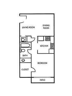 Cypress 1 bedroom apartment floor plan at Willowbrook Apartments