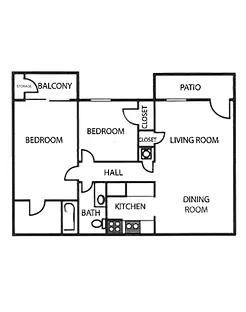 Magnolia 2 bedroom apartment floor plan at Willowbrook Apartments