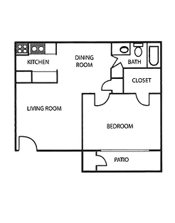 Palm 1 bedroom apartment floor plan at Willowbrook Apartments